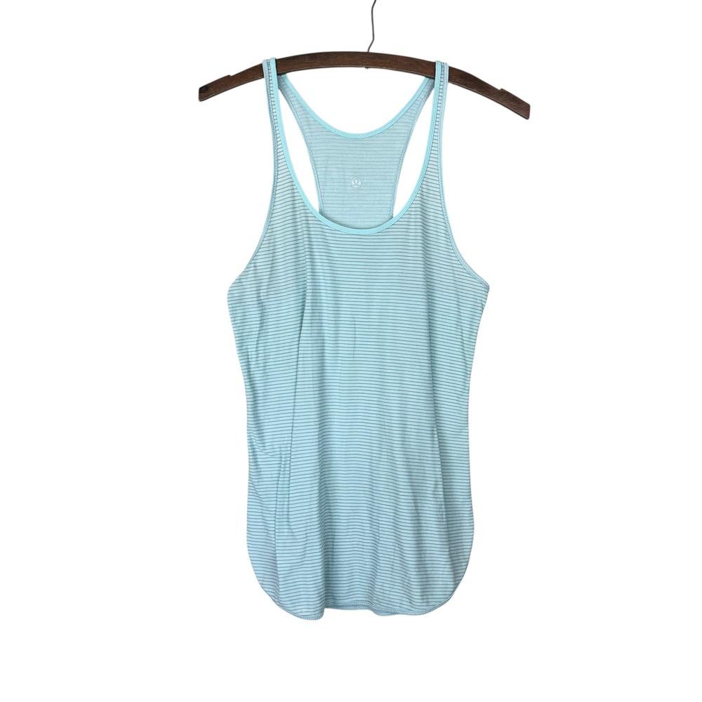 Lululemon Racerback Tank Top Mint Green White Micro Stripe Athletic Yoga Women